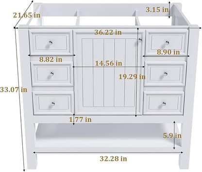 Montary 36" Bathroom Vanity Without Sink, Modern Stylish White Bathroom Storage Cabinet MDF, Freestanding Vanity with One Cabinet and Three Drawers, White (NOT Include Sink)