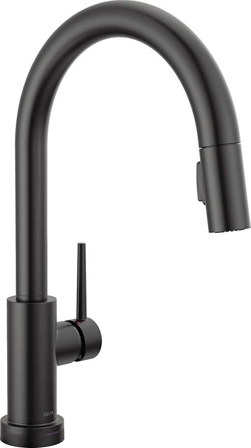Delta Trinsic Matte Black Touch Kitchen Faucet with Pull Down Sprayer, Modern Single Hole Touch On Kitchen Sink Faucet, Single Handle, Matte Black 9159T-BL-DST