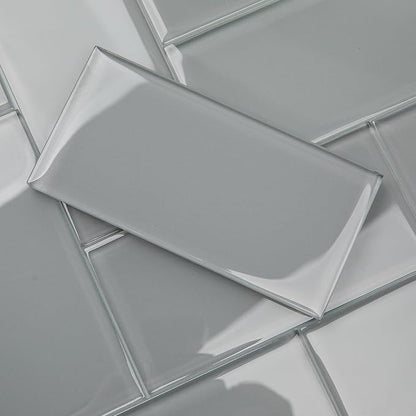 Grey Glass Subway Tile, Glass for Bathroom Kitchen Shower Backsplash Wall, 3 x 6 Inches, 4 Sq.Ft.