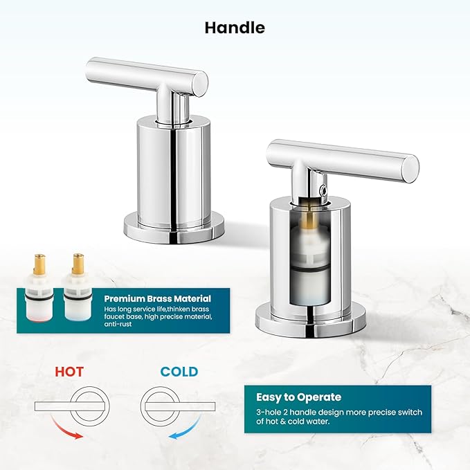 gotonovo 3 Hole 2 Handles Lavatory Basin Bathroom Sink Faucet with Pop Up Drain with Hot and Cold Mixer Valves 8 Inch Widespread Bathroom Faucet Polish Chrome