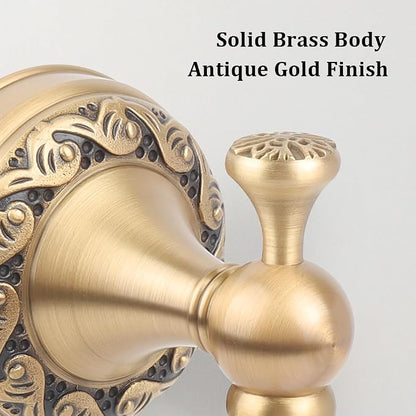 Antique Brass Towel Hook, Wall Mounted Bathroom Copper Double Hook for Clothing Robe Hanger, Screws Install Shower Wall Hook