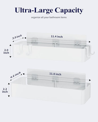 Kitsure Shower Caddy Adhesive, Stylish Shower Organizer, Large, White | 2 Pack Shower Shelf for Inside Shower, 100% Rustproof Metal Shelves, No-Drill Bathroom Organizers and Storage