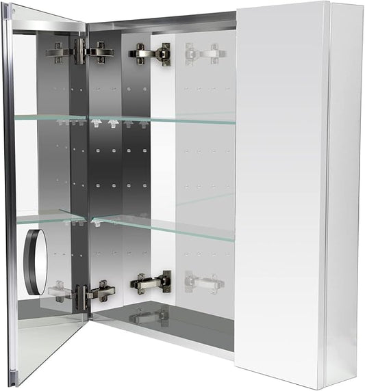 Sunrosa Aluminum Bathroom Medicine Cabinet with Mirror Door, 36"×27.5" Bathroom Mirror Cabinet,Wall-mountable and Recessed-in Mirror Cabinet, 2 Door Medicine Cabinet Organizer with Mirror