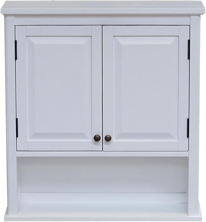 Dorset Bathroom Wall Cabinet - White Bathroom Cabinet Wall Mount Medicine Organizer with Adjustable Shelves, 2 Doors & Open Shelf - Space Saver Above Toilet Storage Cabinet by Alaterre Furniture