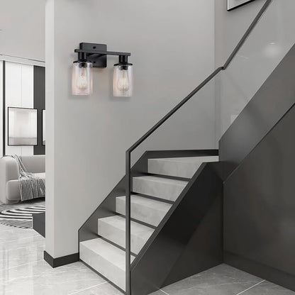 2-Light Matte Black Bathroom Vanity Light,Bathroom Light Fixtures Over Mirror with Clear Glass Shade,Modern Farmhouse Wall Sconces Lighting for Kitchen Living Room Cabinet