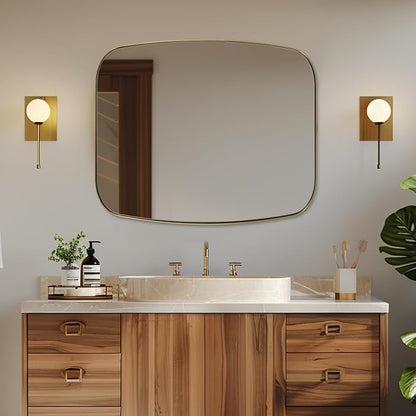 30x36” Gold Bathroom Mirror, Oblong Brass Mirror with Stainless Steel Metal Frame, Brushed Gold Oval Vanity Mirror for Over Sink, Modern Anti Rust Wall Mounted