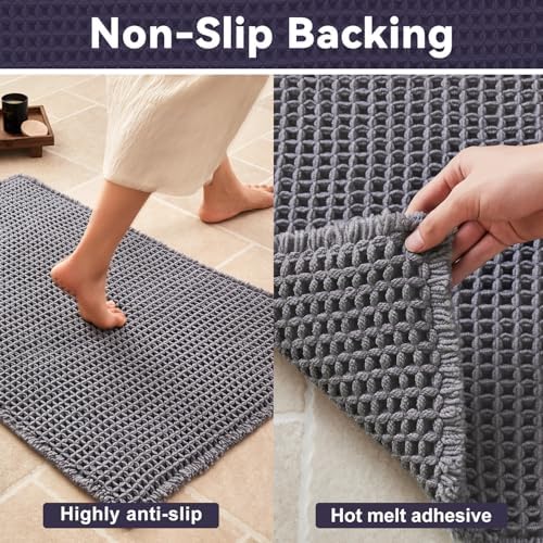 Triohero Waffle Runner Rug Bathroom, Long Boho Bath Mat, 24x72 Dark Grey