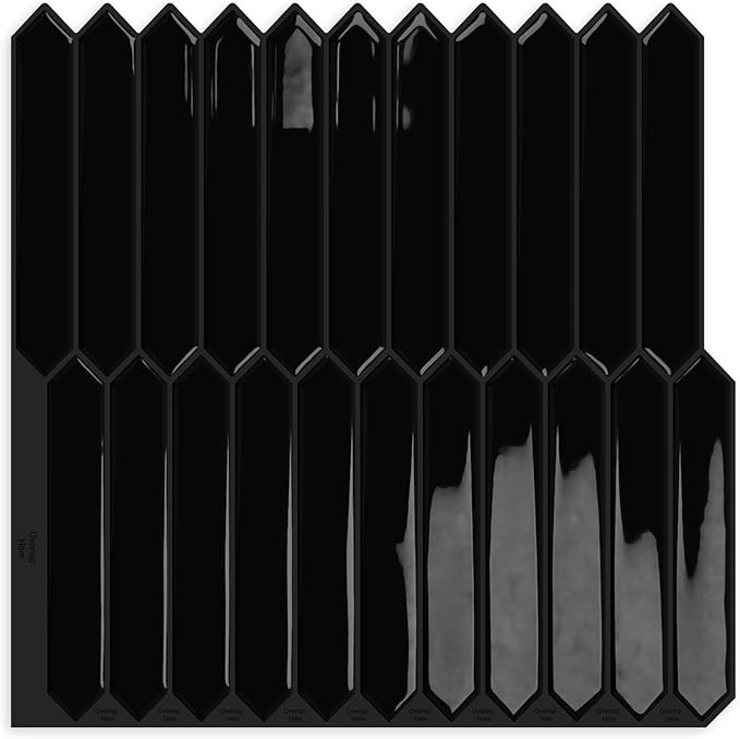 10 Sheets Long Hexagon Tile Peel and Stick Backsplash | Self-Adhesive Wall Tiles Stick on Back Splash for Kitchen, Bathroom, Fireplace,RV(Black,12"×12")