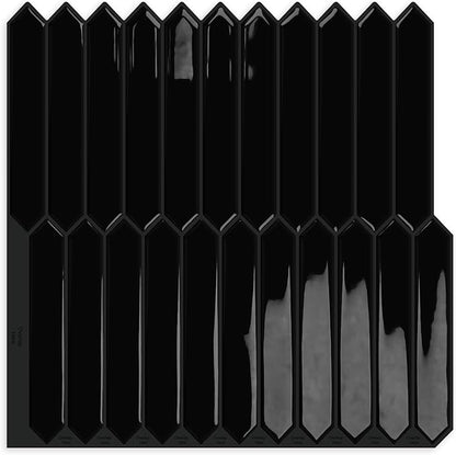 10 Sheets Long Hexagon Tile Peel and Stick Backsplash | Self-Adhesive Wall Tiles Stick on Back Splash for Kitchen, Bathroom, Fireplace,RV(Black,12"×12")