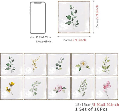 Alwayspon Vinyl Sticker Peel and Stick, Self-Adhesive Wall Tile Transfers Backsplash Sticker Decal for Kitchen Bathroom, 6x6inch/15x15cm 10Pcs, Leaves T031