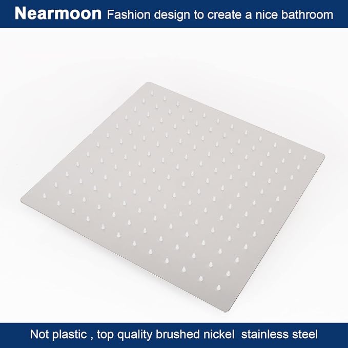 NearMoon Rain Shower Head With Shower Arm, Ceiling Mount Square Shower, Stainless Steel Ceiling Rainfall Showerhead- Waterfall Full Body Coverage (12 Inch, Brushed Nickel)