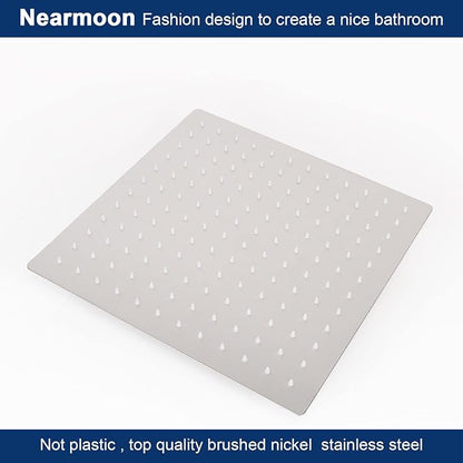 NearMoon Rain Shower Head With Shower Arm, Ceiling Mount Square Shower, Stainless Steel Ceiling Rainfall Showerhead- Waterfall Full Body Coverage (12 Inch, Brushed Nickel)