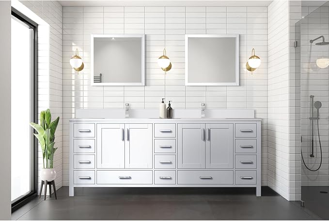 Jacques 84 in. W x 22 in. D White Double Bath Vanity and White Quartz Top
