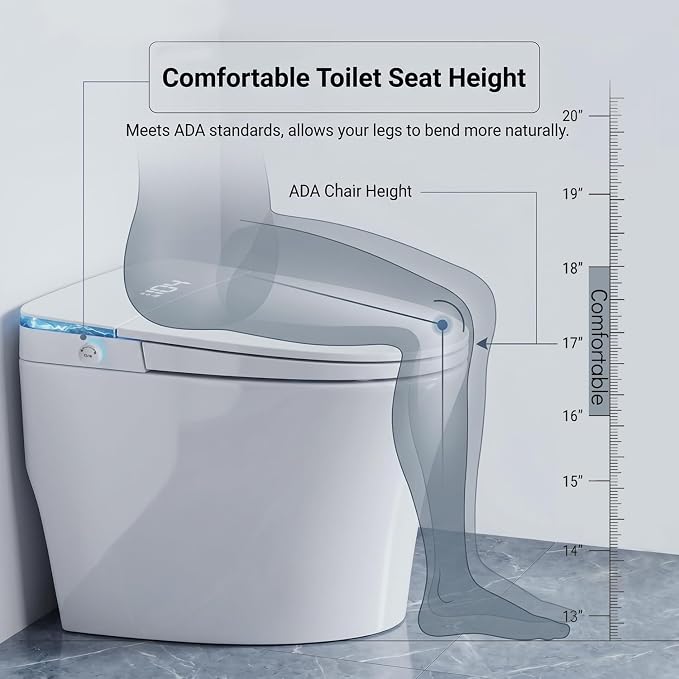 Smart Toilet with Bidet Built in, Tank Built in with Powerful Flush, Heated Seat, Auto Flush and Close, Warm Water, Air Dryer, Night Light and ADA Comfort Height for Bathroom