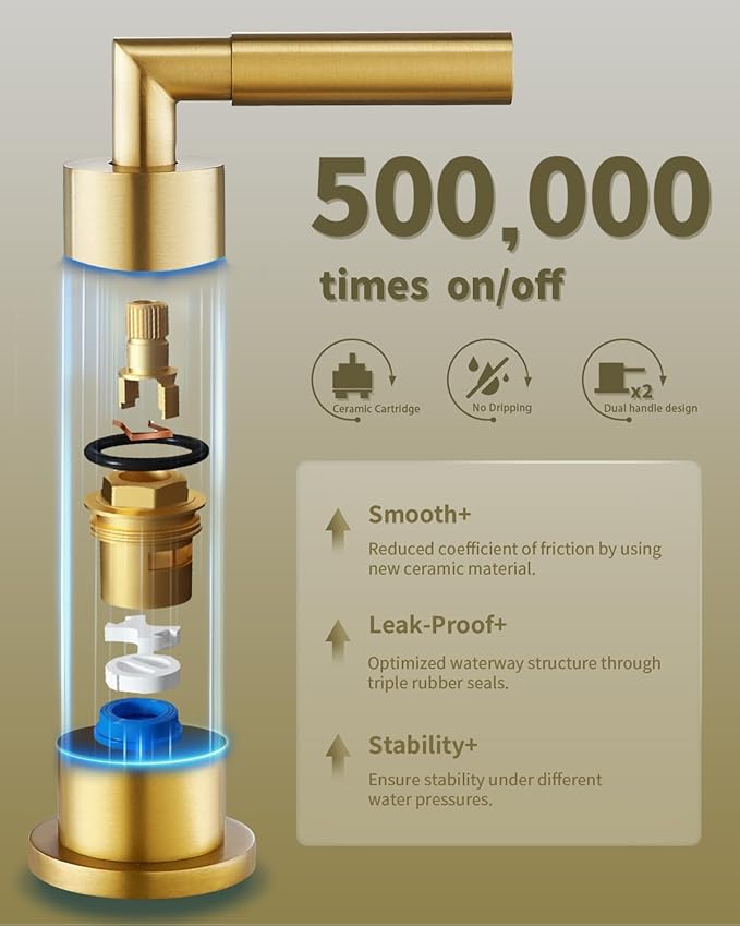 Tohlar Gold Bathroom Faucet with Sprayer, Widespread Bathroom Faucets Gold 8 Inch Basin Sink Tap 3 Holes, 2 Handle Vanity Faucet with Pull Out Sprayer Pop Up Drain Assembly Included
