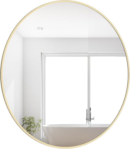 28 inch Round Mirror Gold Large Circle Wall Mirror for Bathroom with Metal Framed, Round Wall Mirror for Wall Decor, Vanity, Entryway Living Room