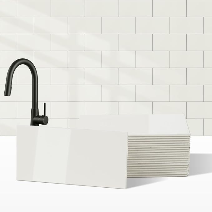 Yipscazo 2026 New Upgrade Peel and Stick backsplash 3 x 6 Inches, Backsplash Tile Peel and Stick Tile for Kitchen, Bathroom, Laundry Room, Fireplace(Polished Soft White, 160 Pieces)