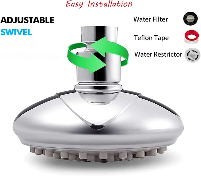Showerhead 4" Chrome Appearance High or Low Pressure Water Saving Shower Head [3759] includes 3 removable flow restrictors and Teflon Tape
