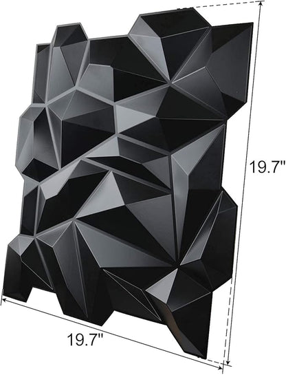 Art3d Decorative 3D Wall Panels 12 Pack 19.7" x 19.7" PVC 3D Diamond Wall Panel for Residential and Commercial Interior Decor, Jagged Matt Diamond Black