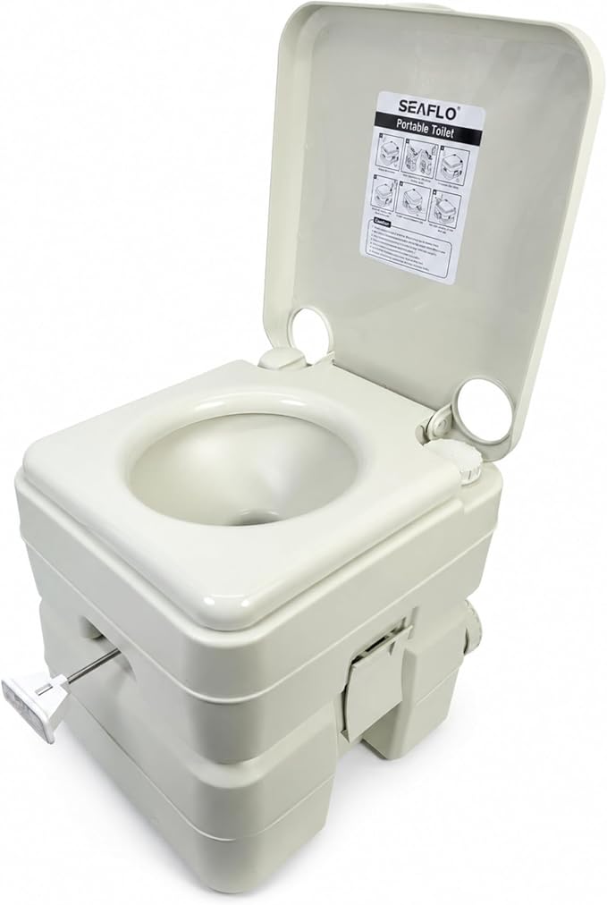 SEAFLO Premium Camping Portable Toilet - 5.8 Gallon Waste 3.43 Gall Fresh Tank (100 Flushes), 440 lbs Max Weight, Level Indicator, Sealed Waste Tank for RV, Boat, Elderly, Off-Grid, 4-Year Warranty