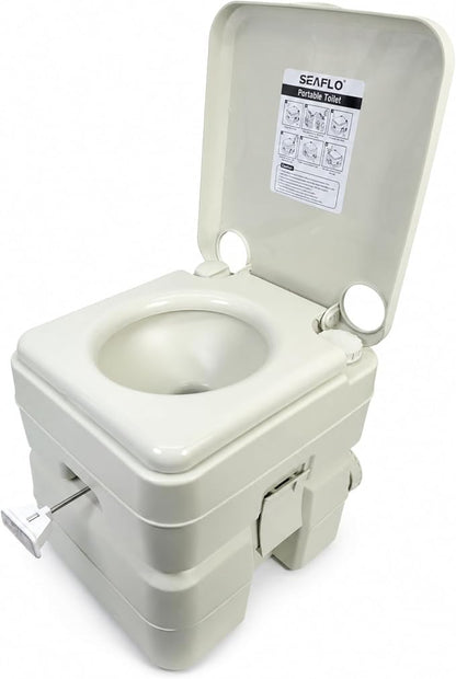 SEAFLO Premium Camping Portable Toilet - 5.8 Gallon Waste 3.43 Gall Fresh Tank (100 Flushes), 440 lbs Max Weight, Level Indicator, Sealed Waste Tank for RV, Boat, Elderly, Off-Grid, 4-Year Warranty