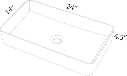 Vessel Sink Rectangular, Dcolora 24"x14" White Vessel Sink Ceramic Porcelain Rectangle Bathroom Vessel Sink Above Counter Vanity Sink Basin