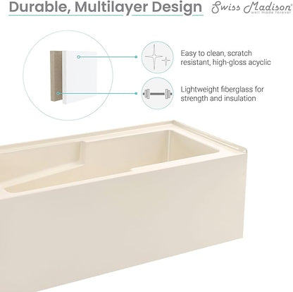 Voltaire 60" x 30" Left-Hand Drain Alcove Bathtub with Apron in Bisque