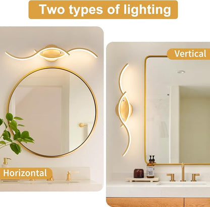 Gold Curved 5CCT Bathroom Vanity Light Fixture Over Mirror, 23.62 inch Modern LED Wall Lamp Dimmable Bathroom Light Fixture Modern Wall Sconces