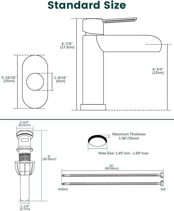 APPASO Brushed Nickel Bathroom Faucet 1 Hole, Single Handle Stainless Steel Sink Faucet with Pop-Up Drain and Deck Plate, Easy Installation Single Hole Waterfall Faucets for Bathroom Vanity Laundry