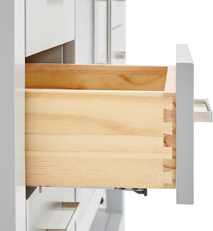 DKB Olivia 72" Grey Double Bathroom Vanity, 1.5" Edge Carrara Quartz Countertop, Rectangular Undermount Sinks, 4 Soft Closing Doors, 3 Full Extension Dovetail Drawers, Open Storage Shelf