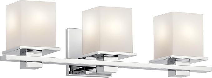 Kichler Tully 24" Vanity Light in Chrome, 3-Light Modern Bathroom Light with Satin Etched Cased Opal Glass, (24" W x 6.5" H), 45151CH