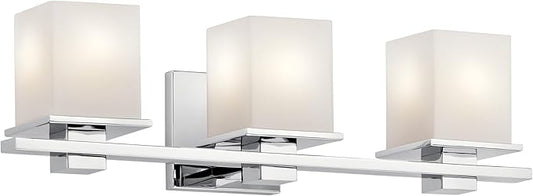 Kichler Tully 24" Vanity Light in Chrome, 3-Light Modern Bathroom Light with Satin Etched Cased Opal Glass, (24" W x 6.5" H), 45151CH