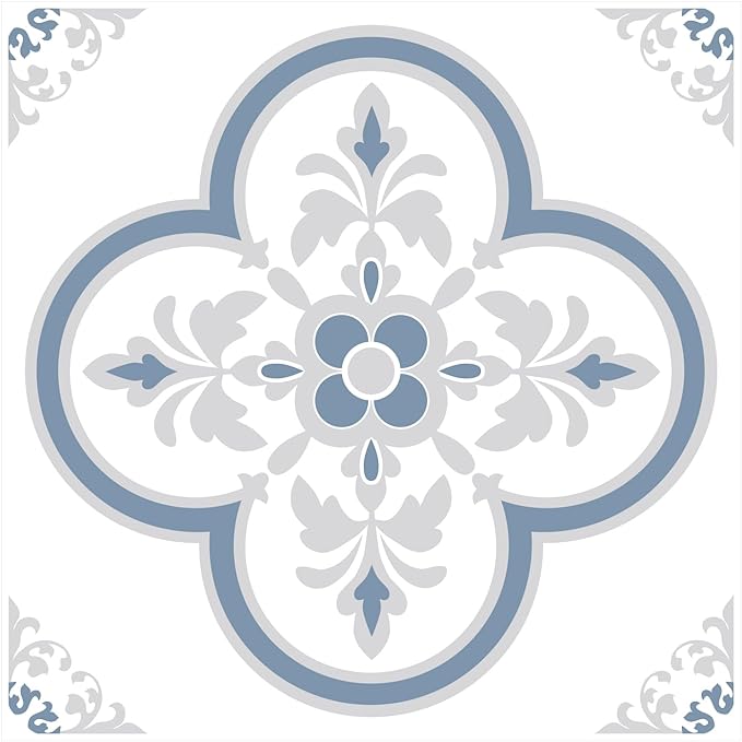Peel & Stick Tile Stickers 12 PCS Self Adhesive Backsplash Decorative Wall Stickers for Kitchen Bathroom Tile Decals Waterproof & Removable 6" x 6" (Gray Flower)