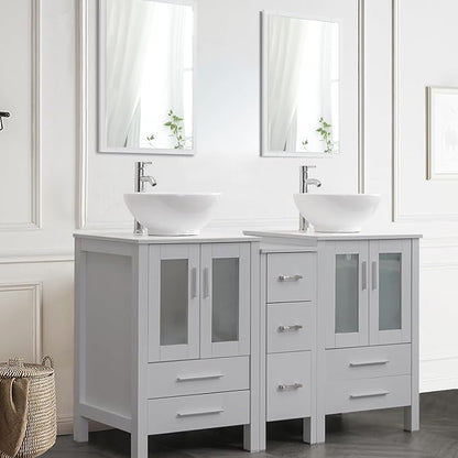 UEV 60" Modern Bathroom Vanity Set in Grey, Double Bathroom Vanities with Sink Combos and Removable Side Cabinet, Bathroom Vanity Set for Bathroom & Toilet,Mirror Not Included (A06)