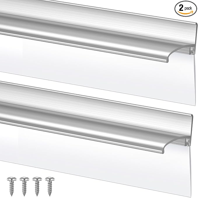 Hicarer 2 Pcs 32'' Chrome Framed Shower Door Replacement Drip Rail with Vinyl Sweep, Shower Door Water Deflector with Bottom Seal, Applied Mounting Tape and Screws (Silver)
