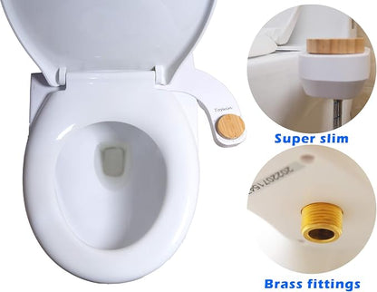 Left Handed Bidet Ultra Slim Left Hand Bidet Attachment with Dual Front & Rear Nozzles and Adjustable Water Pressure - Control Panel on Left Side-Silver Knob