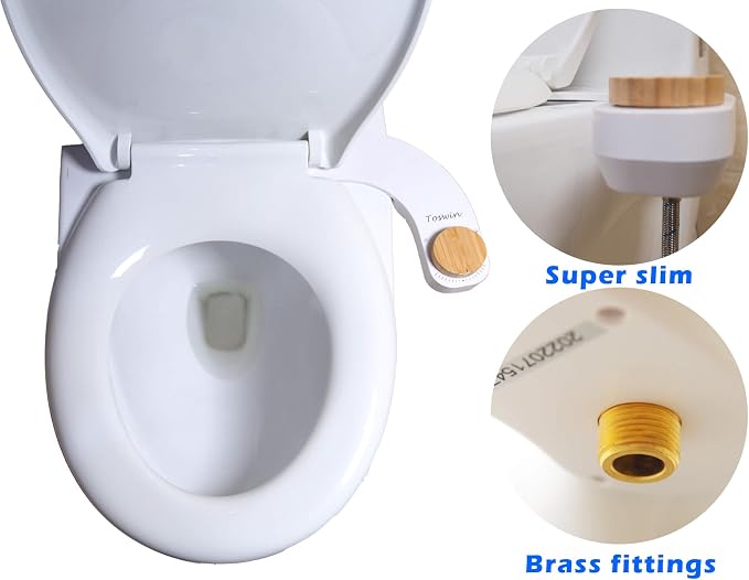 Left Handed Bidet Left Hand Bidet Left Side Control Bidet Attachment for Toilet with Dual Front & Rear Nozzles and Adjustable Water Pressure -White Knob