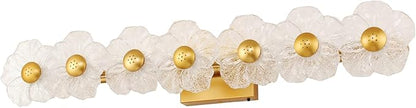 MantoLite Bathroom Light Fixtures Modern Vanity Light Over Mirror Adjustable 3000K-6000K Picture Lights Art Light with Floral Clear Glass Shades for Living Room Bedroom Wall Sconces (7 Light Gold)
