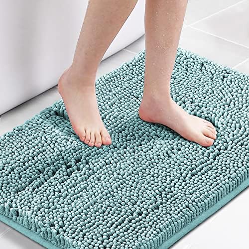 H.VERSAILTEX Microfiber Bath Rugs Chenille Floor Mat Ultra Soft Washable Bathroom Dry Fast Water Absorbent Bedroom Area Rugs, 20 x 32 - Inch, Aqua Haze