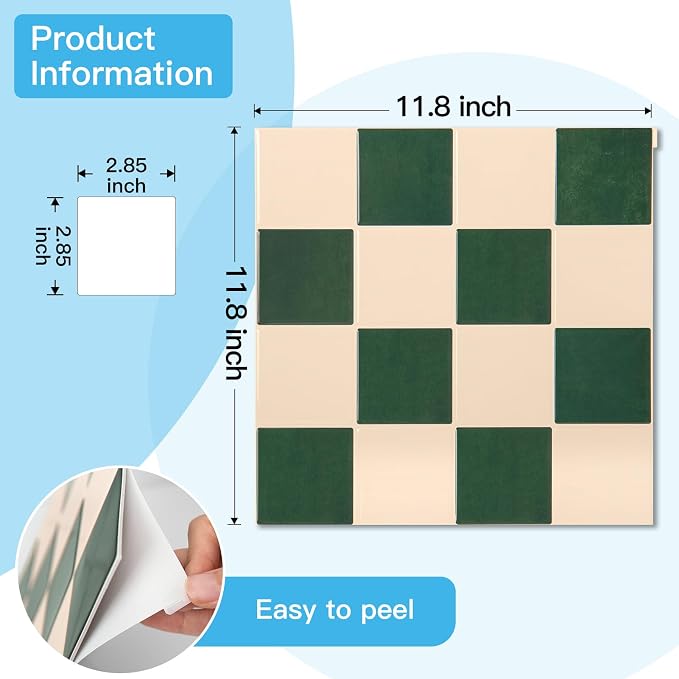 Art3d Grid Tile Peel and Stick Backsplash, 10-Pack, Dark-Green & Warm White | 12 x 12 Inch, Enhanced Thickness, Superior Adhesion, Moisture Resistant, Long-Lasting, Minimalist Look, for Kitchen Decor
