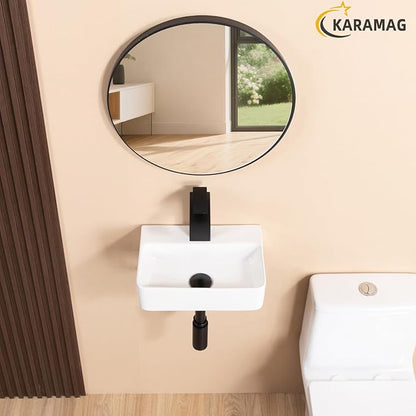 Small Vessel Sink 14"x10" Wall Mount Bathroom Sink Rectangular White Porcelain Ceramic Mini Floating Tiny Bathroom Wall Mounted RV Sink