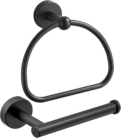 Leyden Matte Black Toilet Paper Holder and Hand Towel Holder, 2 Pieces Bathroom Hardware Accessories Set, SUS304 Stainless Steel Sturdy Wall Mount Toilet Paper Roll Holder and Towel Rack