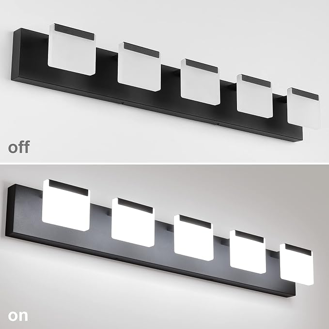 Ralbay LED Modern Bathroom Vanity Light - 5 Light Acrylic Matte Black Vanity Lighting Fixture