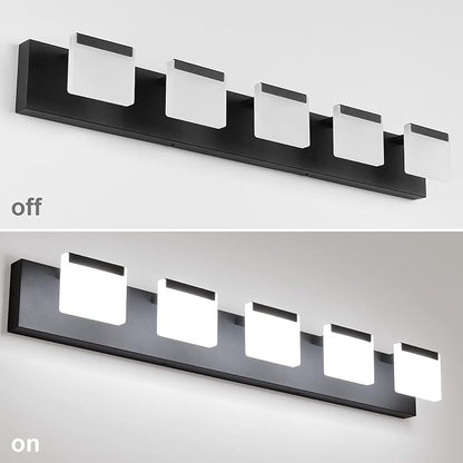 Ralbay LED Modern Bathroom Vanity Light - 5 Light Acrylic Matte Black Vanity Lighting Fixture