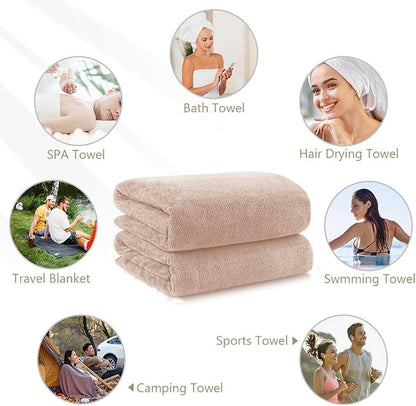 Orighty Bath Towels, Soft Feel Bath Towel, 2 Pack (27'' x 54'') | Highly Absorbent, Quick Drying Microfiber Towels for Body, Sport, Yoga, SPA, Fitness, Bathroom - Brown