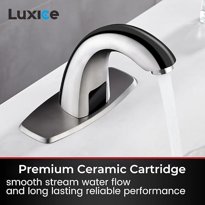 Luxice Touchless Bathroom Sink Faucet - Automatic Motion Sensor Faucet - Battery Opertated for Commercial,Brushed Nickel