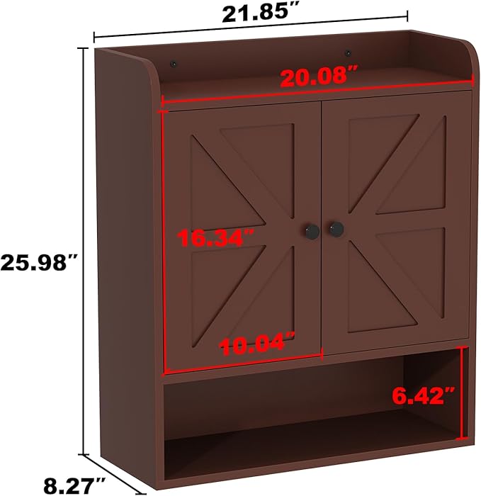 EasyCom 22" W x 26" H Bathroom Wall Cabinet, Farmhouse Medicine Cabinet with Adjustable Shelves and Double Barn Doors, Over The Toilet Storage Cabinet for Bathroom, Kitchen, Living Room, Russet