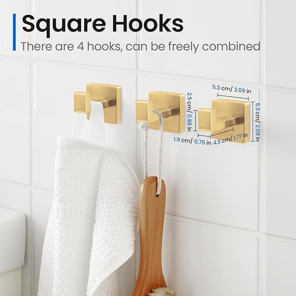 FAHKNS 10 PCS Bathroom Hardware Accessories Set 23.6 Inch Stainless Steel Bath Towel Bar Set Square Towel Ring Set for Bathroom Wall Mounted, Gold