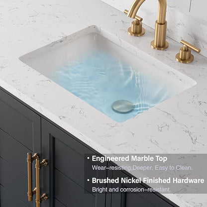 Vanity Art 48 Inch Single Sink Bathroom Vanity with Stone Top | Undermount Rectangular Sink Cabinet Soft Closing Doors, Dovetailed Drawers, No Mirror VA5048-VSB