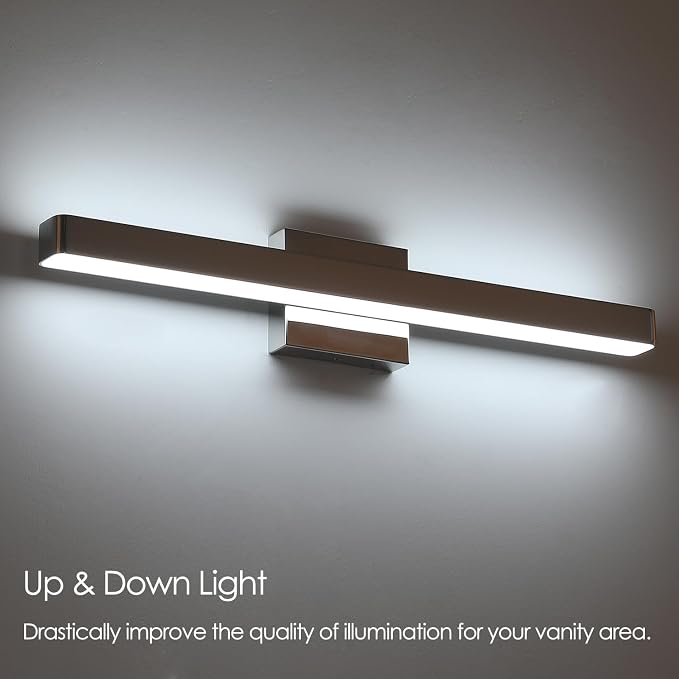 LED Modern Bathroom Vanity Light Fixtures (24-Inch, Cool White 6000K), Modern Acrylic Bathroom Wall Lighting Fixtures for Bathroom Over Mirror, Chrome